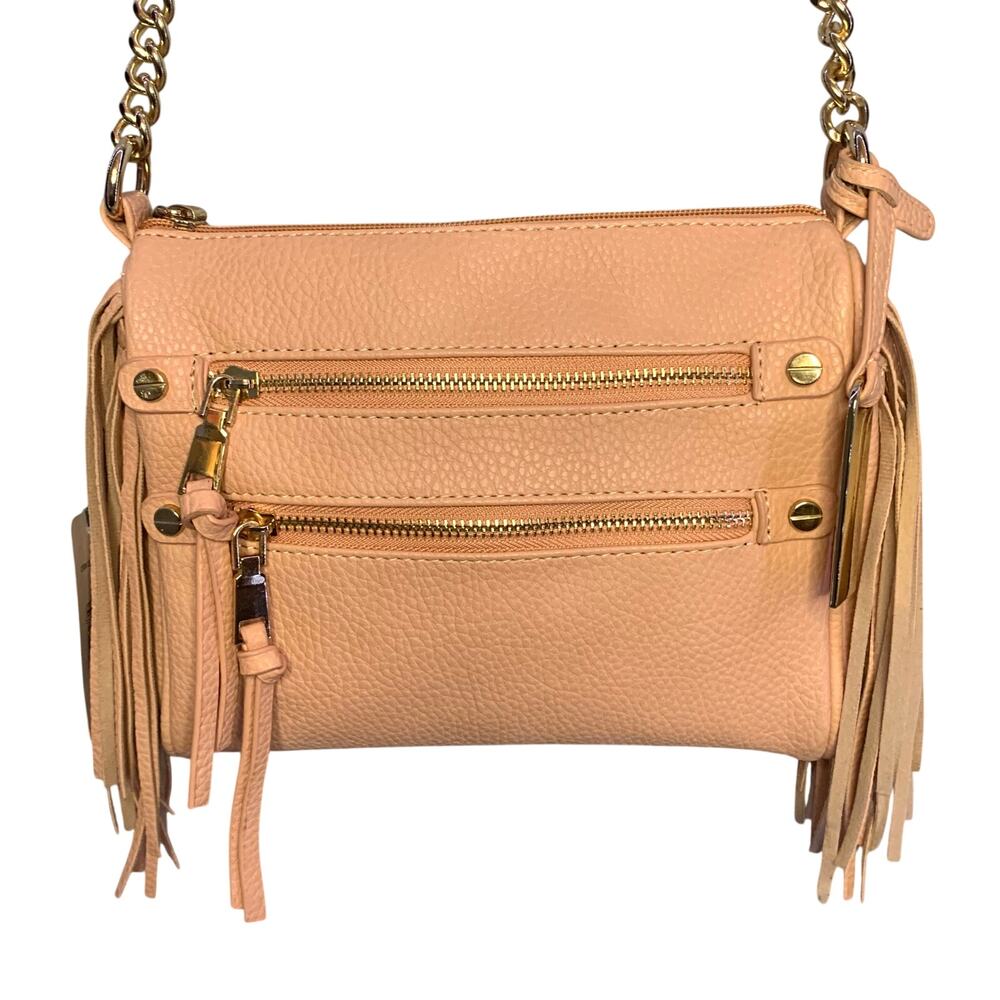 NWT Massini Crossbody Bag Peach Pink Vegan Leather With Fringe Boho Festival